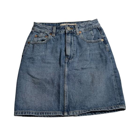 ASOS Jean Skirt Womens 0 Straight Short Medium Wash Denim Mini Skirt Zip Fly - Picture 1 of 8